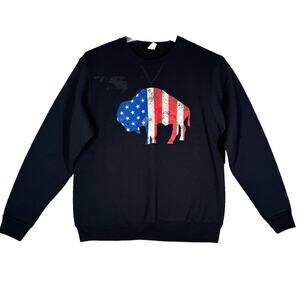 Vintage Sweatshirt Mens Medium‎ Black Distressed American Flag Buffalo Graphic
